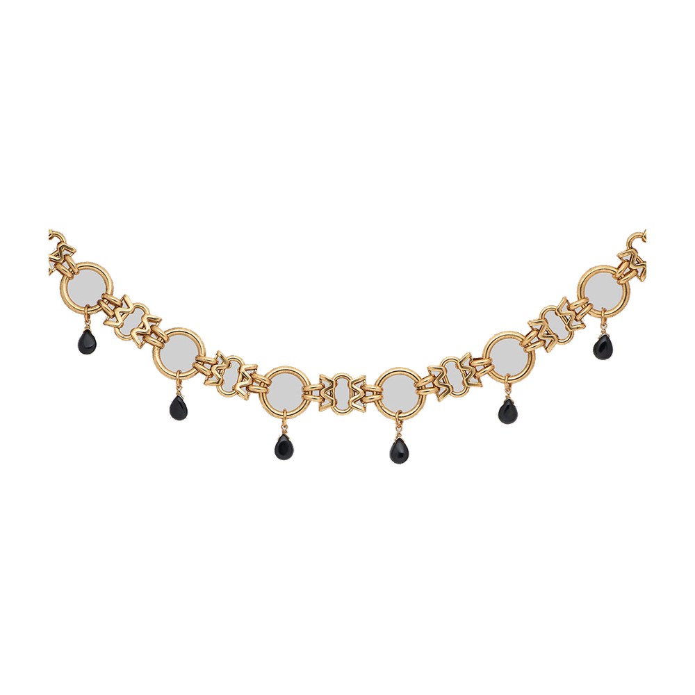 Regal Rose Celia. Black Agate Droplet Chain Collar - Gold