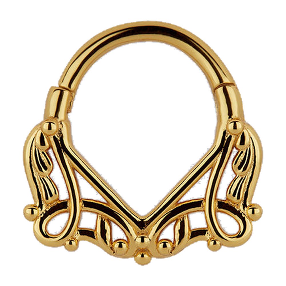 Regal Rose Maiden. Lace Septum Clicker Ring - Gold