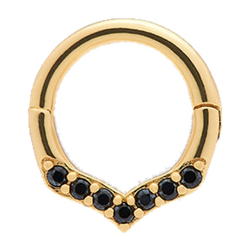 Regal Rose Izzy. Black Spinel Chevron Septum Clicker Ring - Gold